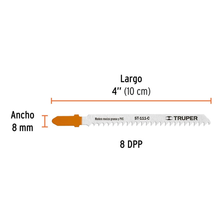 Segueta caladora,cortes rectos madera,zanco t,8dpp,5 pzas Truper - Mundo Tool 