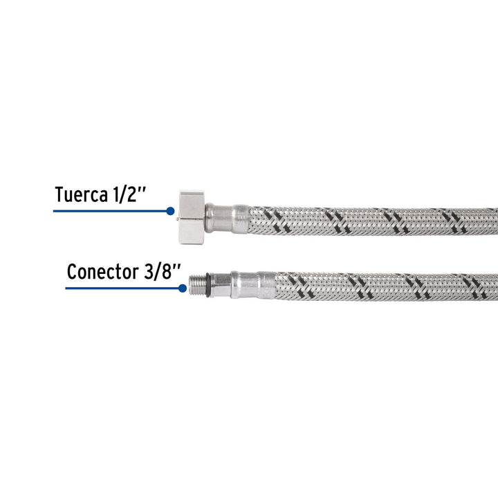 Manguera para monomando, acero inox, 1/2' x 3/8' UNF, 55cm - Mundo Tool 