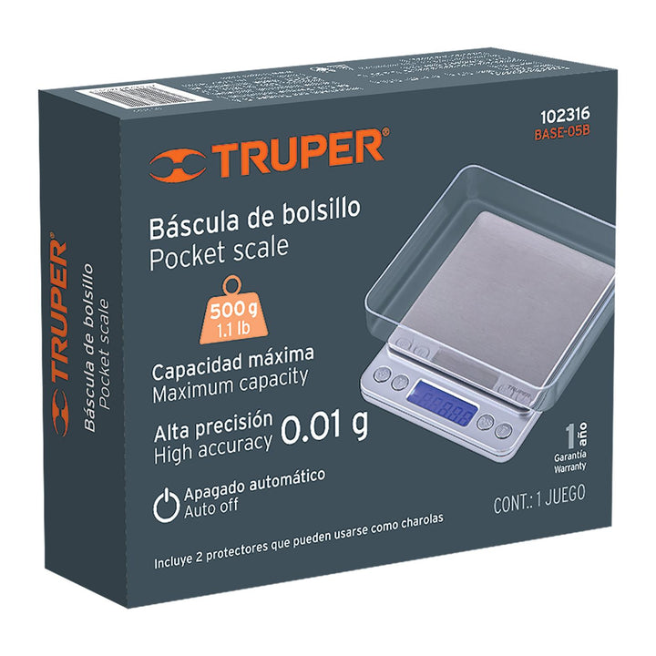 Báscula digital de precisión de bolsillo 500g, Truper - Mundo Tool 