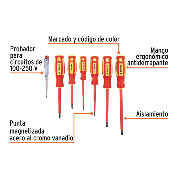 Juego de Desarmadores 6piezas Dielectricos Y 1 Probador Decorriente 1 - Mundo Tool 