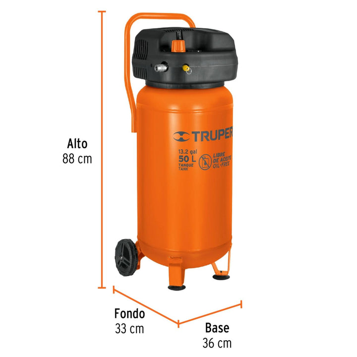 Compresor de aire libre de aceite, 50 L Truper - Mundo Tool 