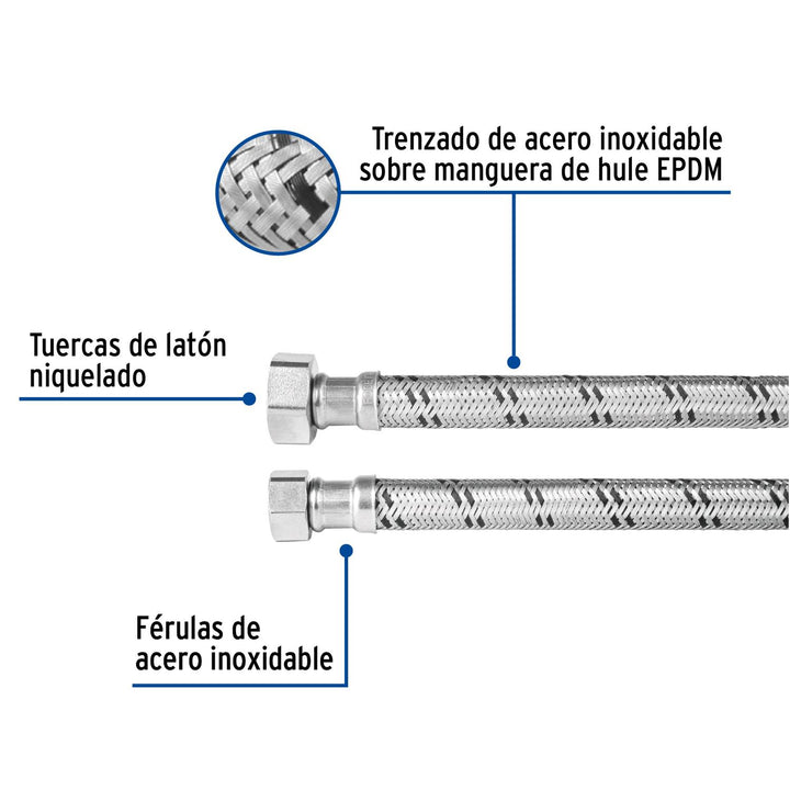 Manguera para boiler 1/2x3/4' 60cm acero Foset - Mundo Tool 