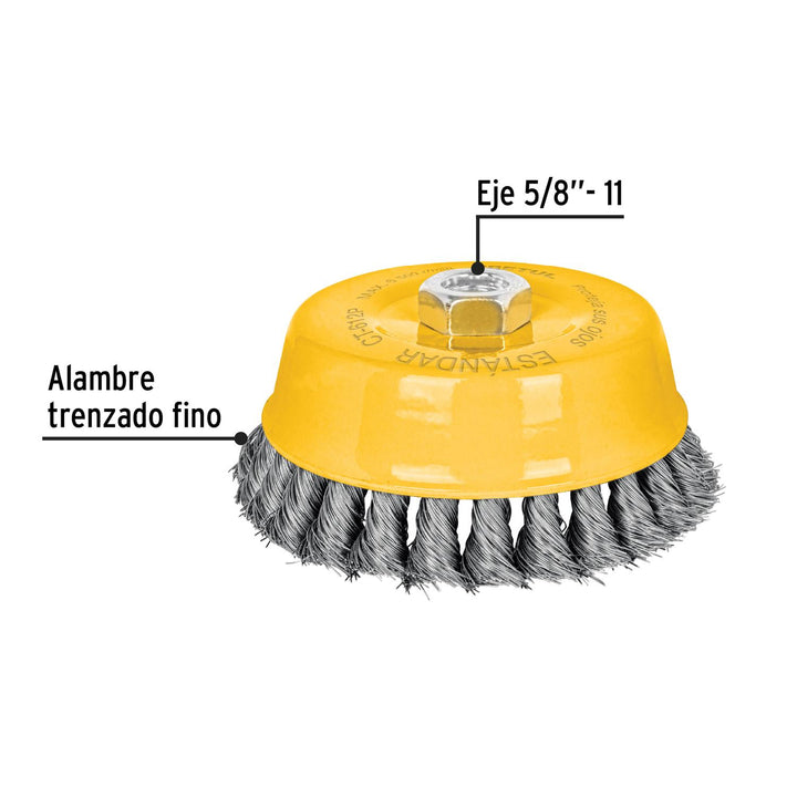 Carda copa 5' alambre trenzado fino, eje 5/8'-11, Pretul - Mundo Tool 