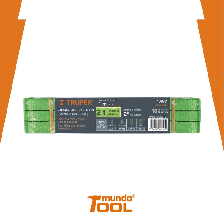 Eslinga redonda sin fin 2 ton x 1 m - Mundo Tool 
