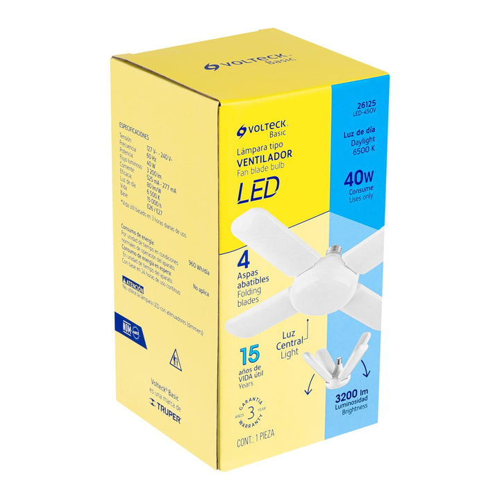 Lámpara LED 40W tipo ventilador, 4 aspas ajustables, Volteck - Mundo Tool 