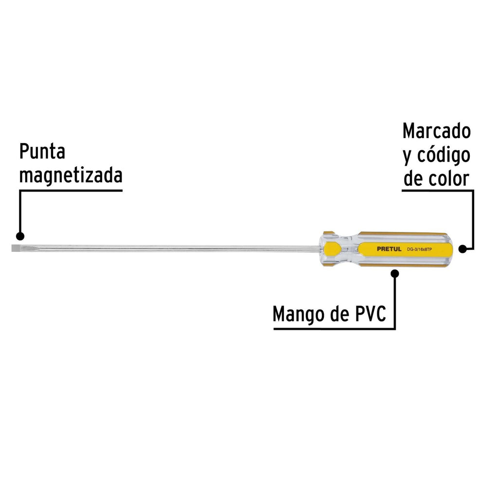 Desarmador cabinet 3/16 x 8" mango PVC Pretul - Mundo Tool 