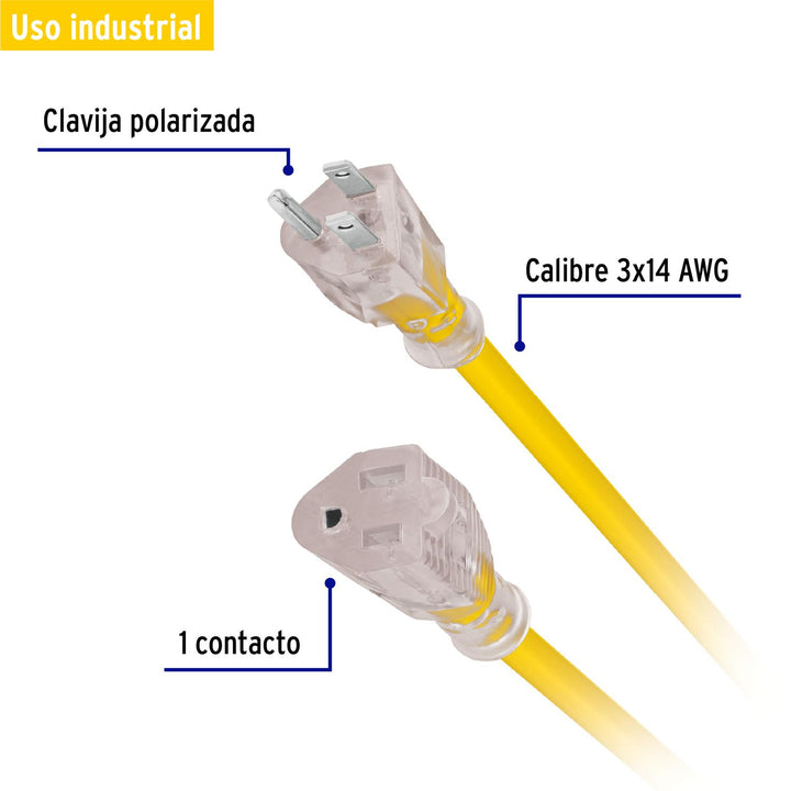 Extensión reforzada aterrizada 30 m 3x14 AWG, Volteck - Mundo Tool 