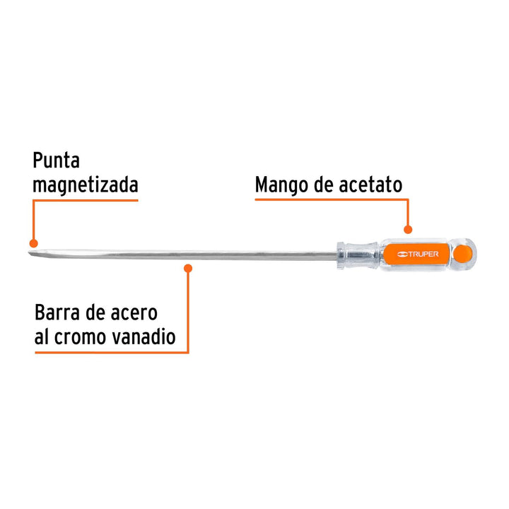 Desarmador plano 5/16x10" mango de acetato Truper - Mundo Tool 