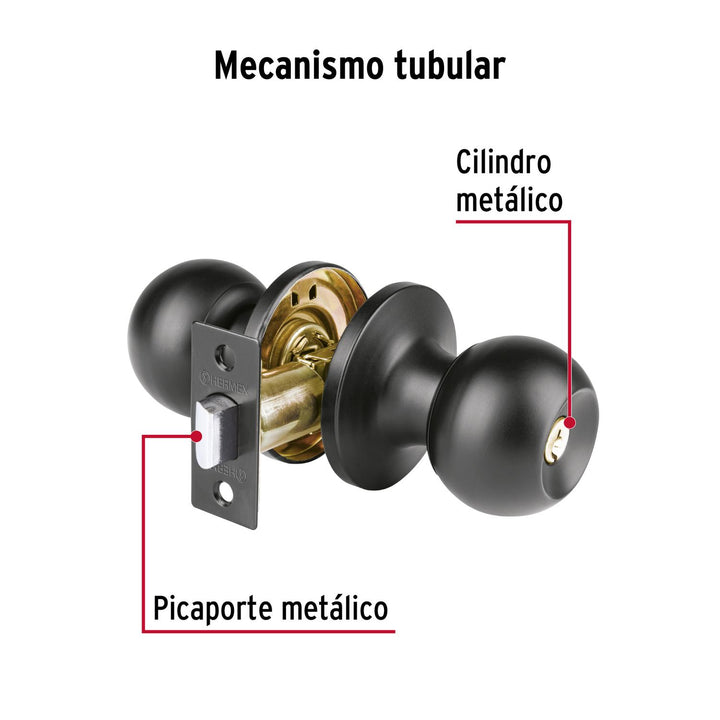 Cerradura esfera tubular, baño, negro, Hermex Basic - Mundo Tool 