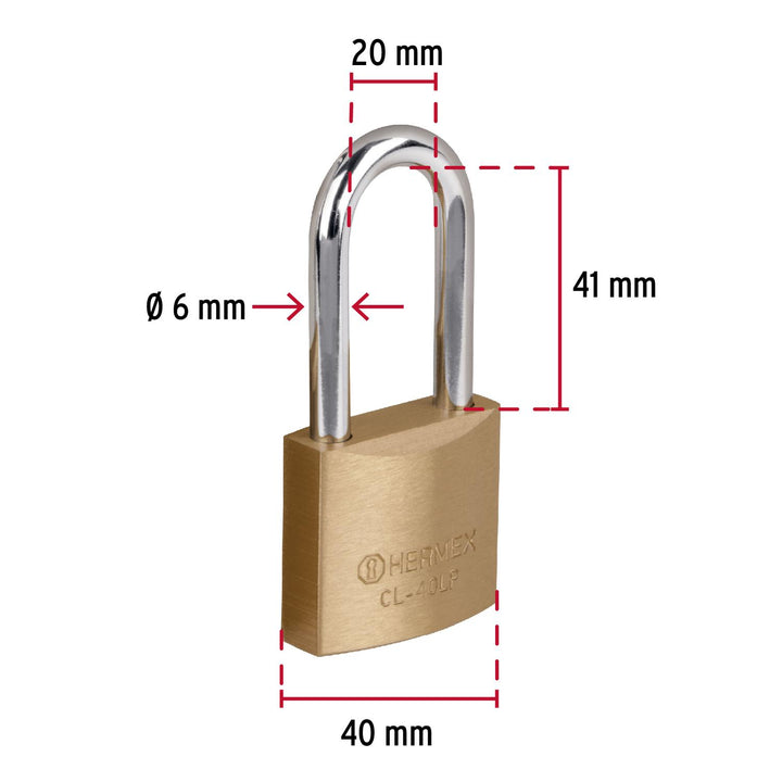 Candado de latón, 40mm, gancho largo, blister, Hermex Basic Hermex - Mundo Tool 