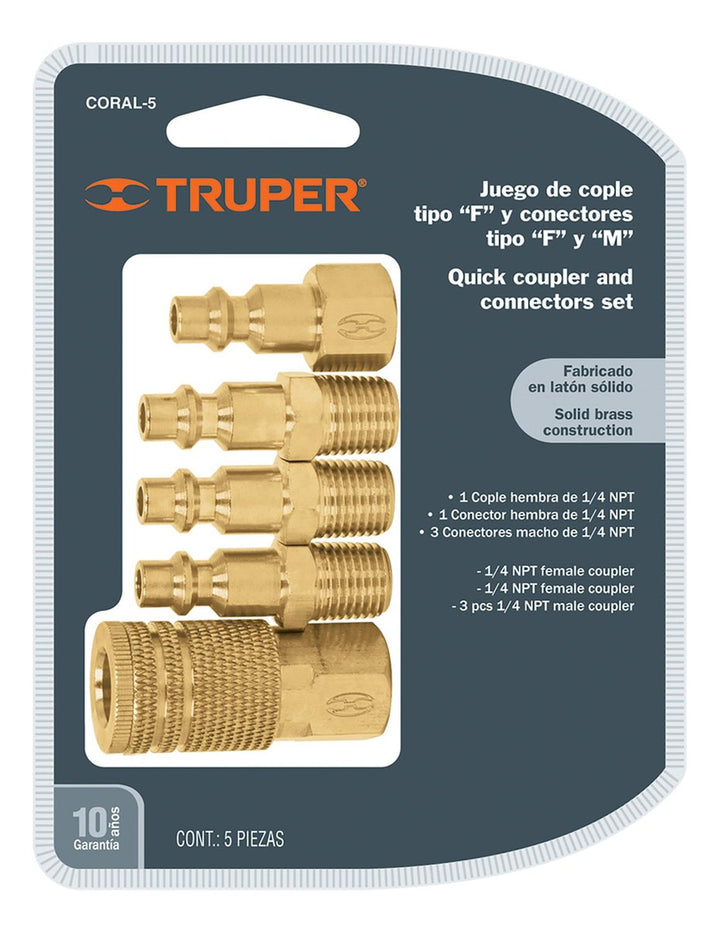 Juego De 4 Conectores Y 1 Cople Para Compreso Truper - Mundo Tool 