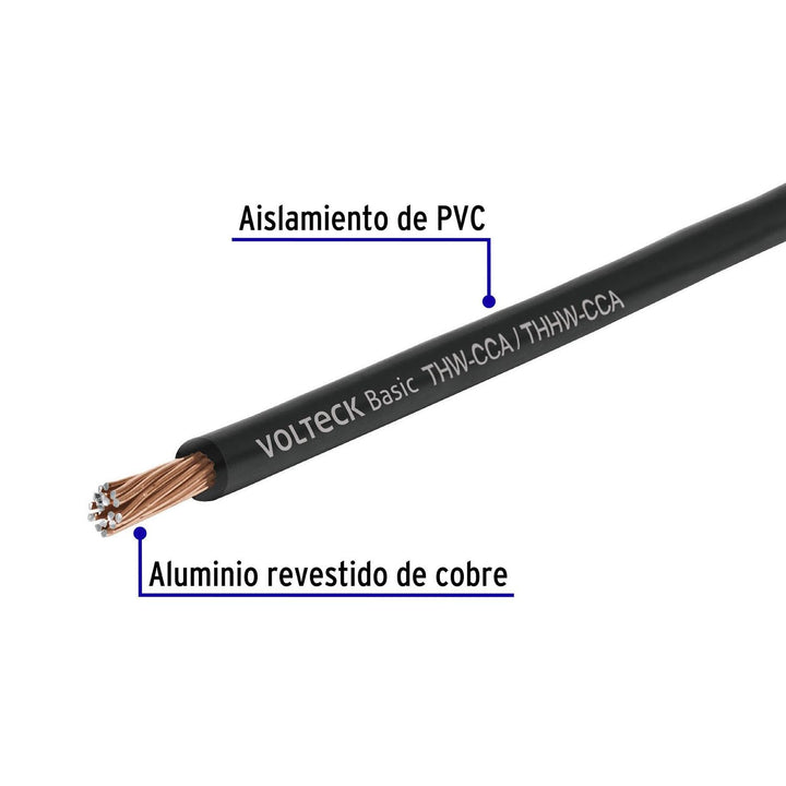 Rollo de 100 metros de cable THW CCA 8 AWG negro, Basic - Mundo Tool 