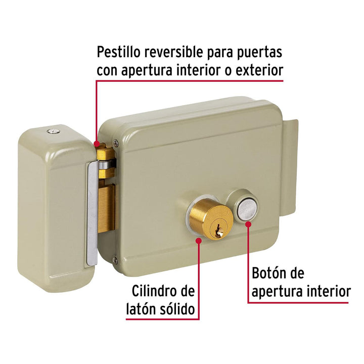 Cerradura electromecánica con botón, izquierda, Hermex - Mundo Tool 