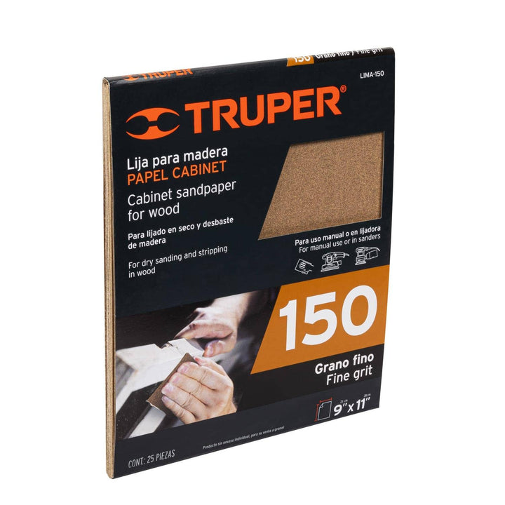 Lija para madera, grano 150 Truper 25 pzas - Mundo Tool 