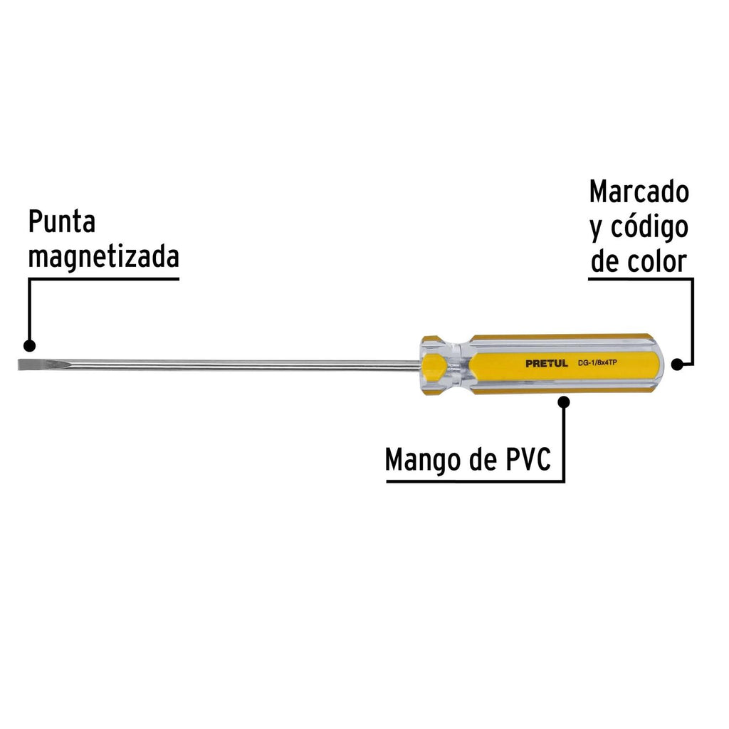 Desarmador cabinet 1/8 x 4" mango PVC Pretul - Mundo Tool 