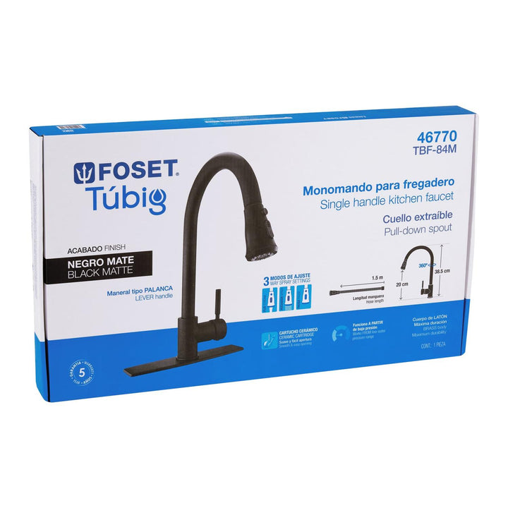 Monomando para fregadero,cuello extraible,negro mate,Tubig - Mundo Tool 