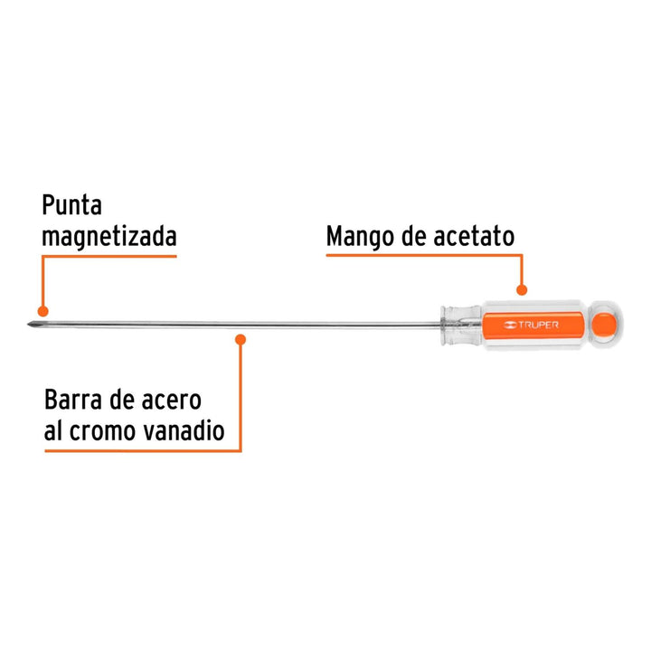 Desarmador de cruz 1/8" x 6" mango de acetato, Truper - Mundo Tool 