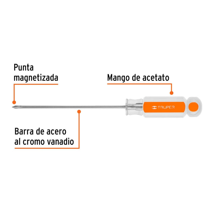 Desarmador punta Phillips # 0 mango acetato 4" Truper - Mundo Tool 