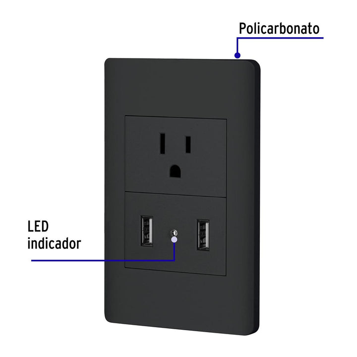 Placa armada negra contacto y 2 puertos USB 1.5 mód, Lisboa - Mundo Tool 