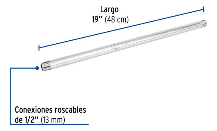 Niple, Acero Galvanizado, 1/2' X 19', Cédula 40 Foset - Mundo Tool 