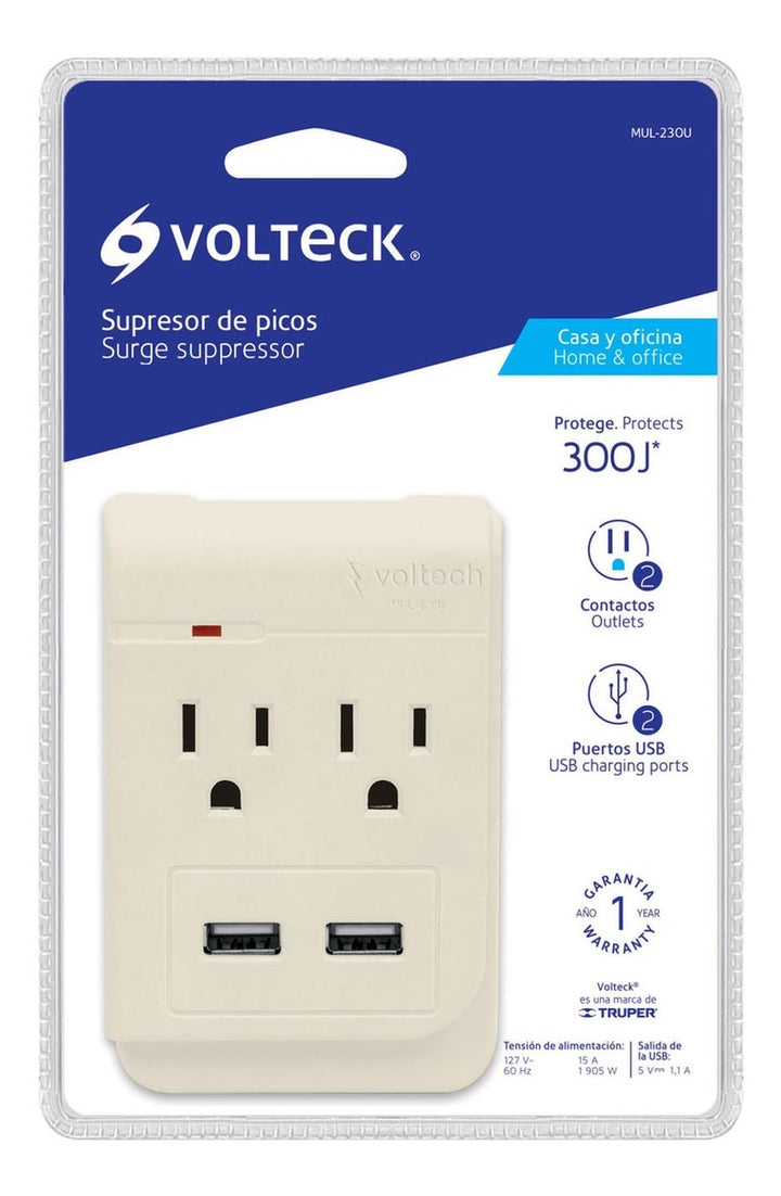 Multicontacto 2 Entradascon 2 Entradas Usb At Volteck - Mundo Tool 