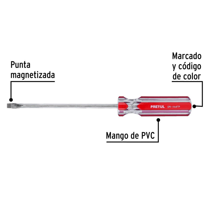 Desarmador plano 1/4 x 6" mango PVC Pretul - Mundo Tool 