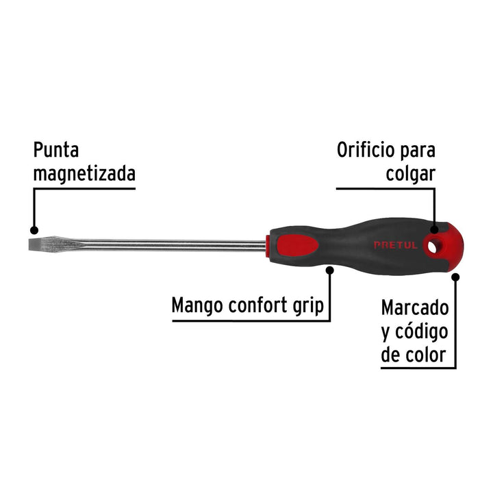 Desarmador plano 5/16 x 6" mango Comfort Grip Pretul - Mundo Tool 