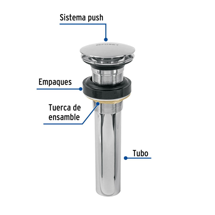 Contra p/lavabo, 1-1/4', sin rebosadero, hongo, latón, cromo - Mundo Tool 