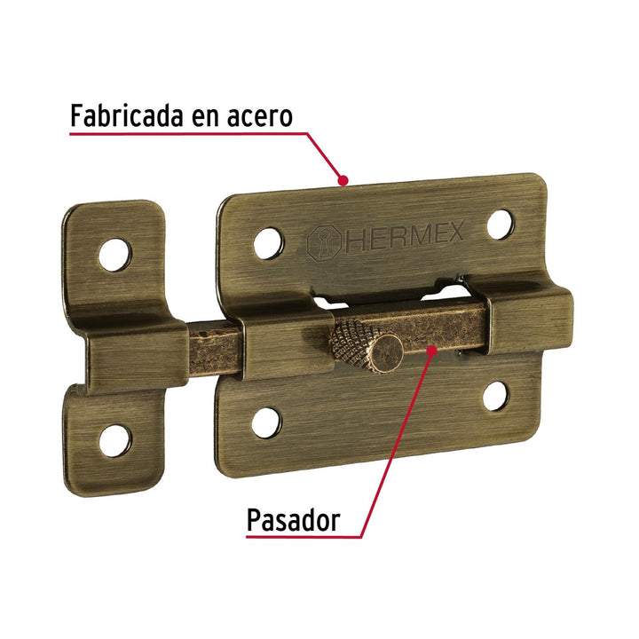 Pasador de barra plana 2", latón antiguo, Hermex - Mundo Tool 