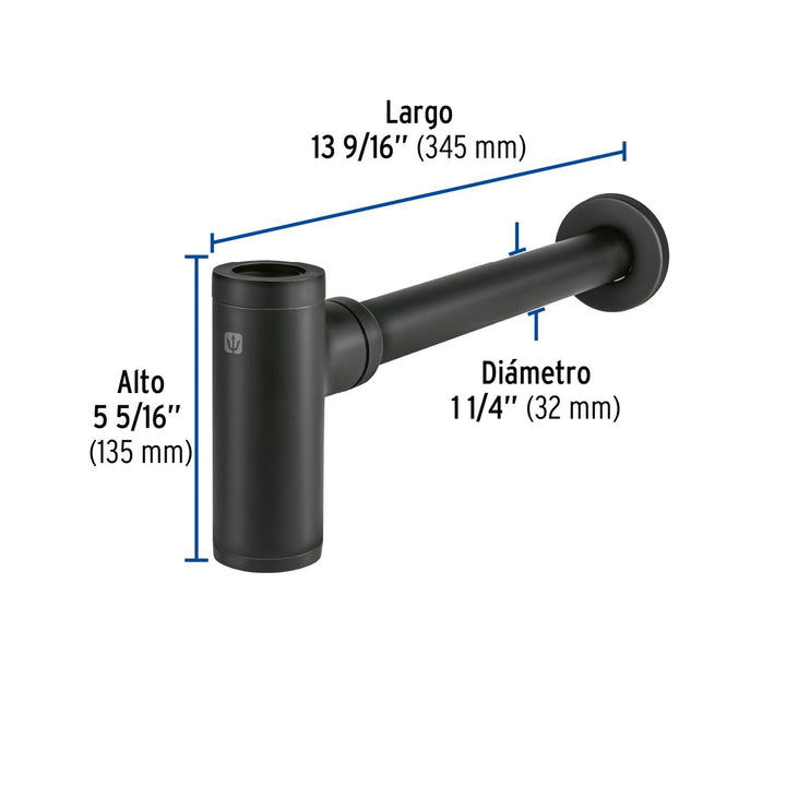 Céspol de bote minimalista 1 1/4', negro, para lavabo, Foset - Mundo Tool 