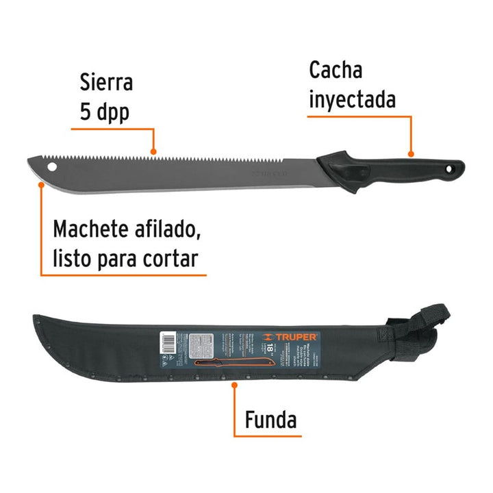 Machete Doble Filo, 18' Con Mango Inyectado Y F Truper - Mundo Tool 