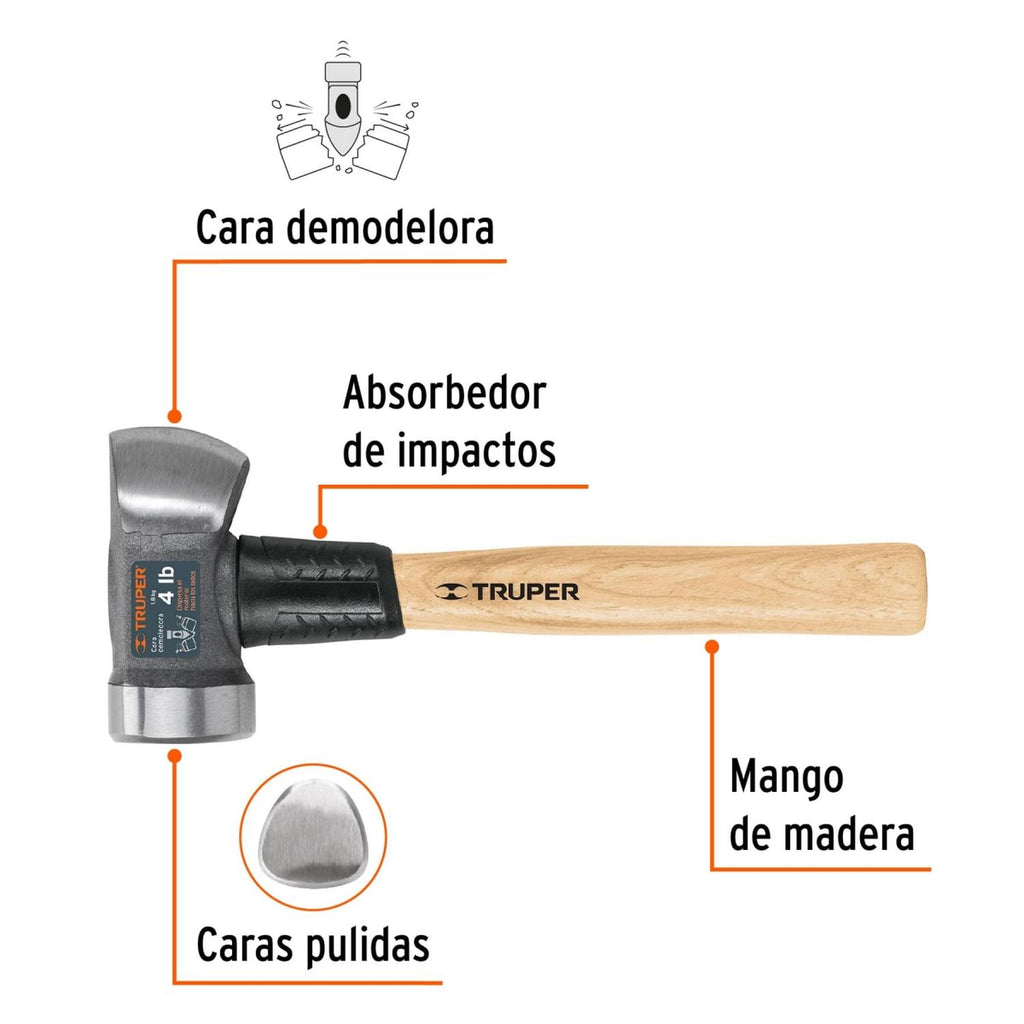 Marro Demoledor 4 Lb Mango De Madera Truper - Mundo Tool 