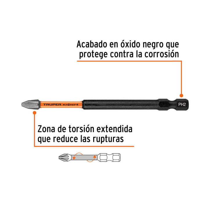 Estuche con 5 puntas de cruz PH2 de impacto largo 4' - Mundo Tool 