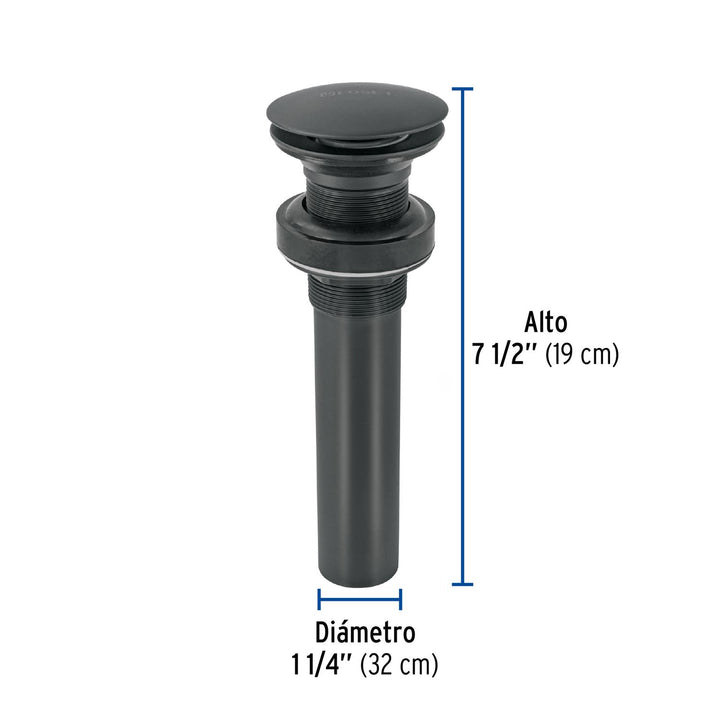 Contra p/lavabo, 1-1/4', sin rebosadero, hongo, latón, negro - Mundo Tool 