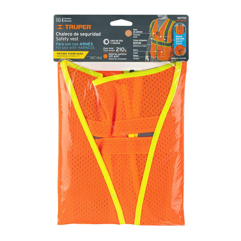 Chaleco de seguridad para arnés, alta visibilidad, naranja - Mundo Tool 