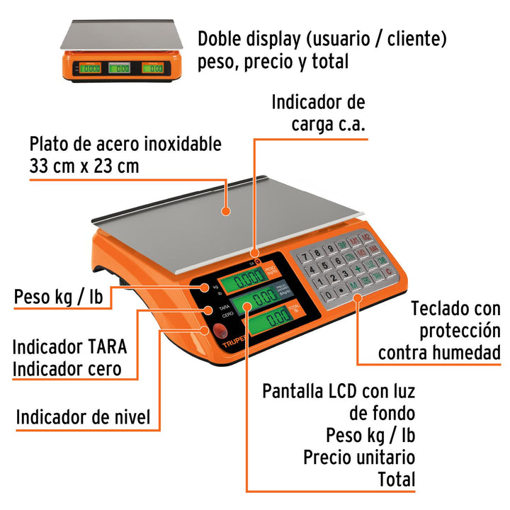 Báscula electrónica multifunciones 40 kg, Truper - Mundo Tool 