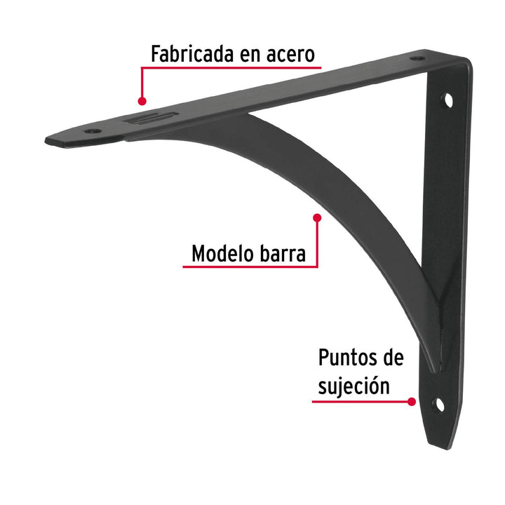 Ménsula reforzada negra 5 x 7' diseño barra, Fiero. 1 pza - Mundo Tool 