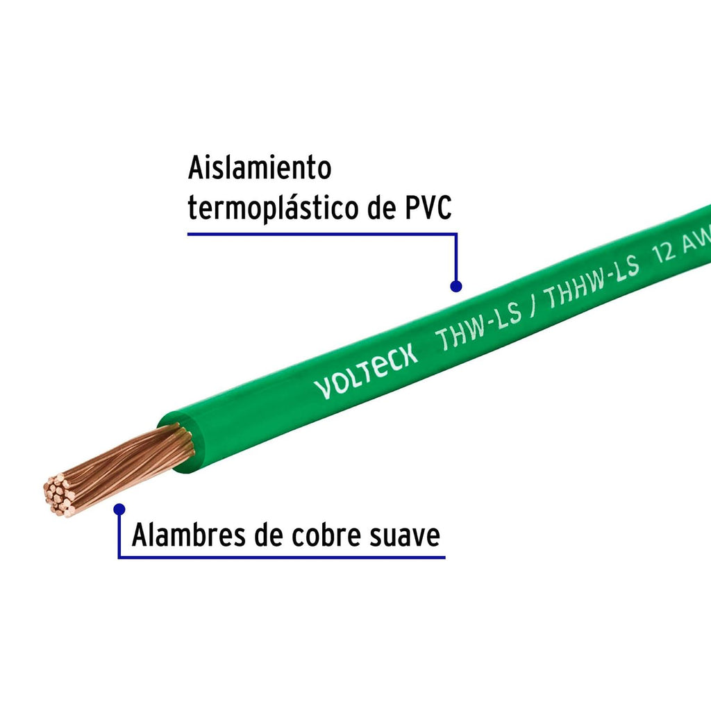Rollo de 100 m de cable THHW-LS 12 AWG verde, Volteck - Mundo Tool 