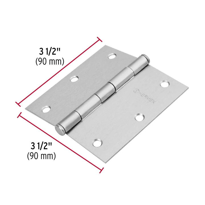 Bisagra cuadrada 3-1/2', acero cromo mate,plana,Hermex Basic Hermex - Mundo Tool 