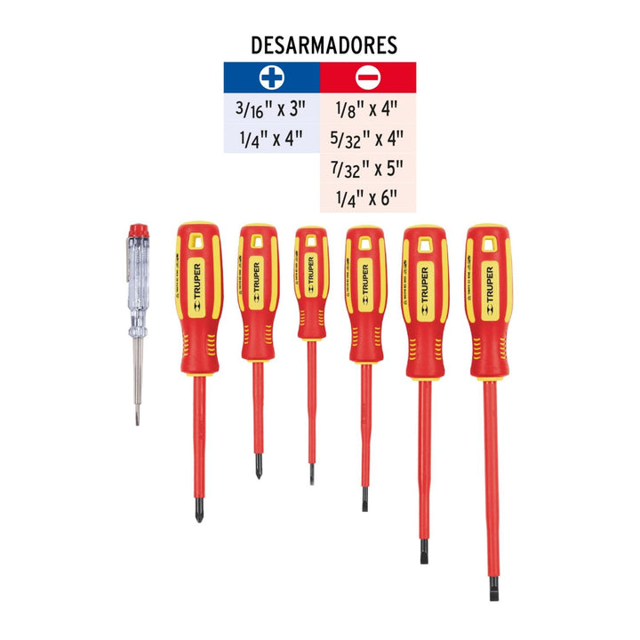 Juego de Desarmadores 6piezas Dielectricos Y 1 Probador Decorriente 1 - Mundo Tool 