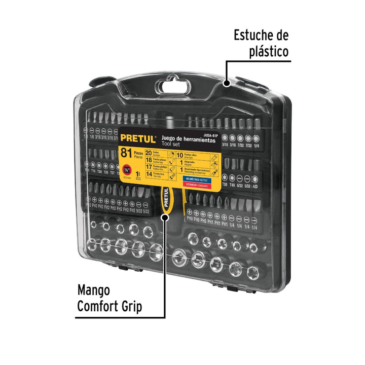 Juego de 81 herramientas 1/4", Pretul - Mundo Tool 