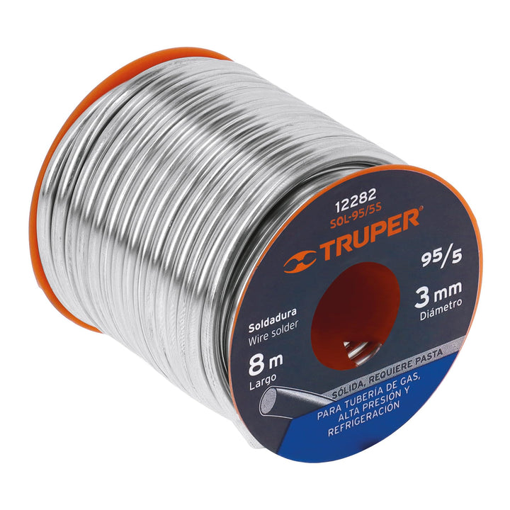 Truper SOL-95/5S, Soldadura sólida 95/5 para tubería de gas 450 g - Mundo Tool 