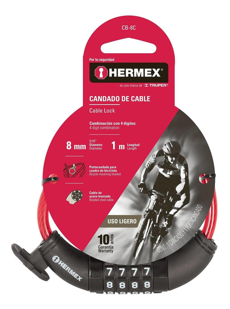 Candado Para Bicicleta 8 X 1000mmde Combinaci Hermex - Mundo Tool 
