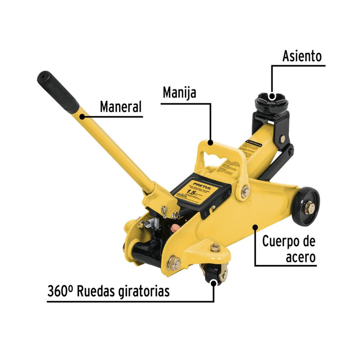 Gato hidráulico de patín 1.5t, 32 movimientos, Pretul - Mundo Tool 