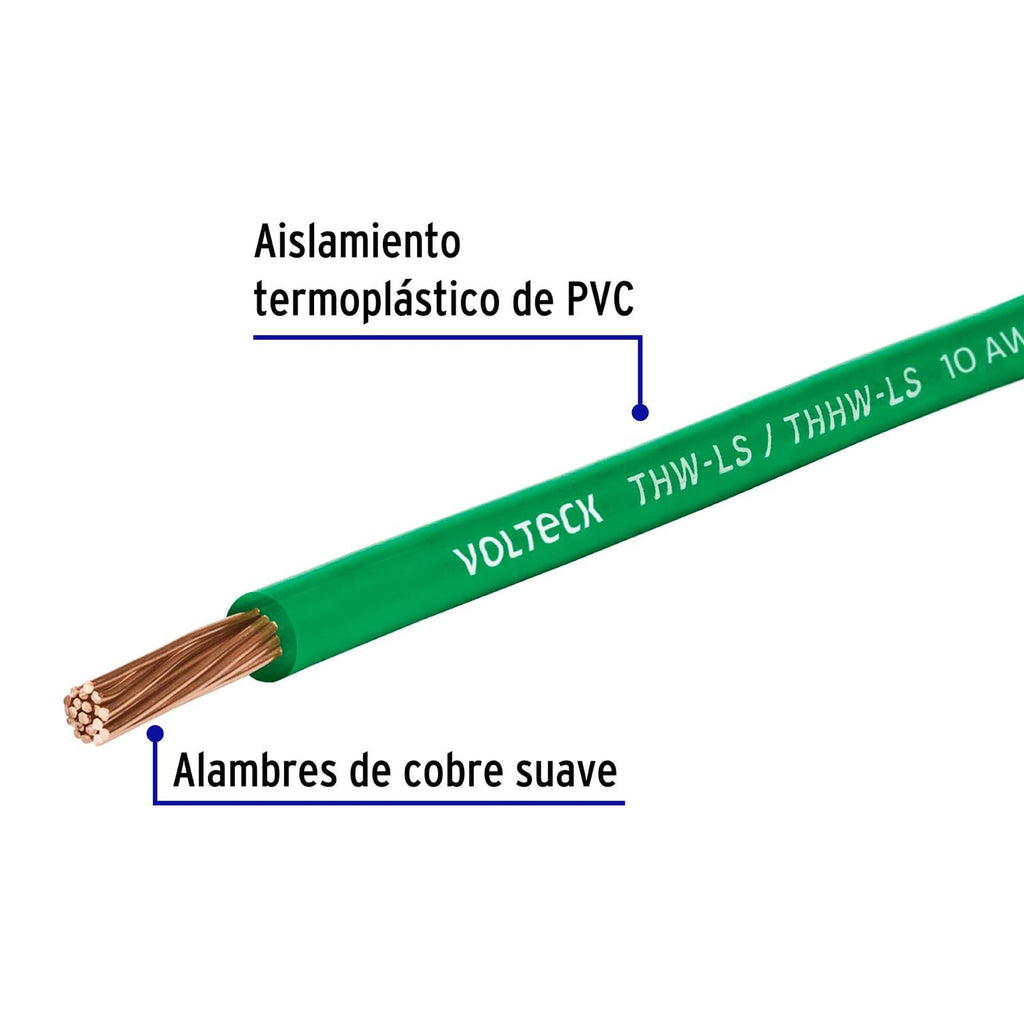 Carrete con 25 m de cable THHW-LS 14 AWG verde, Volteck - Mundo Tool 