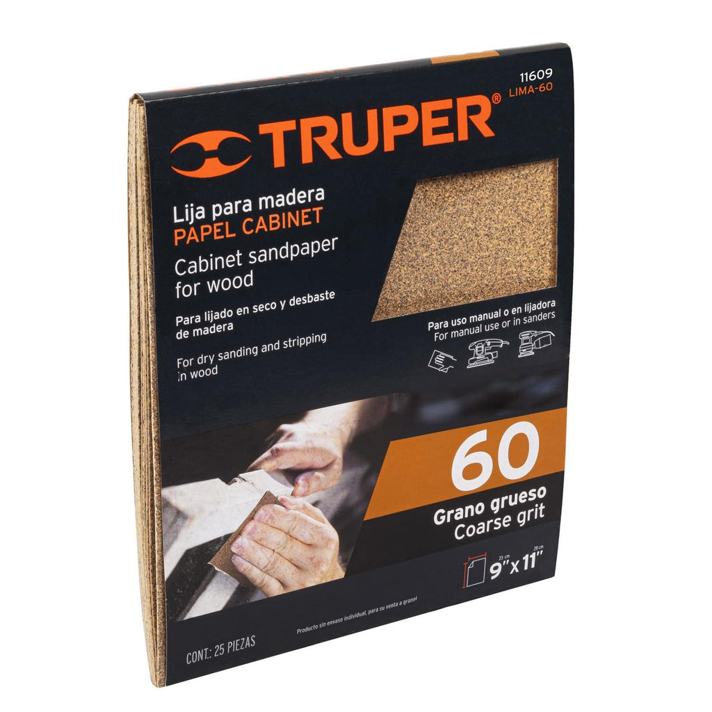 TRUPER LIMA-60 Papel de lija para madera, (grano 60)
