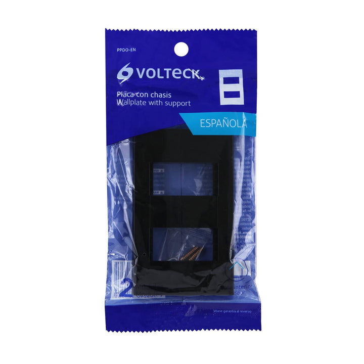 Placa 2 ventanas, 1 módulo, línea Española, color negro Volteck - Mundo Tool 