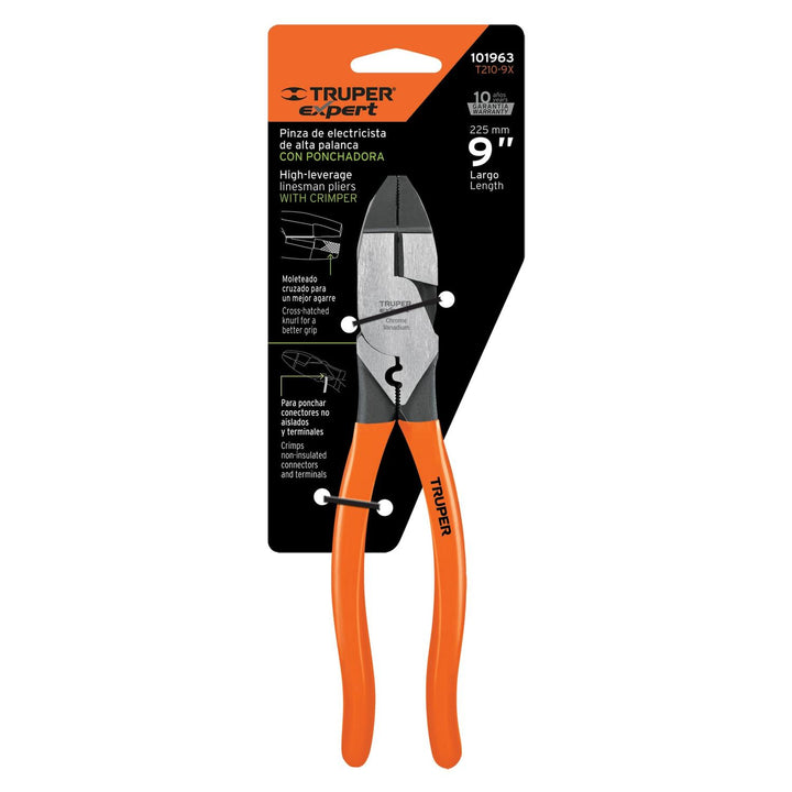 Pinza p/electricista 9" c/ponchadora de terminales, Expert - Mundo Tool 