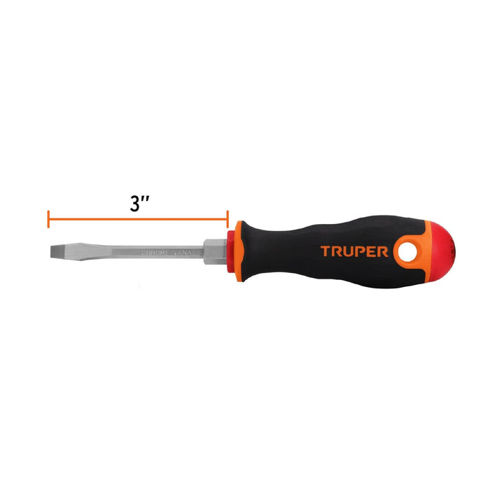 Desarmador plano 3/16" x 3" mango Comfort Grip, Truper - Mundo Tool 