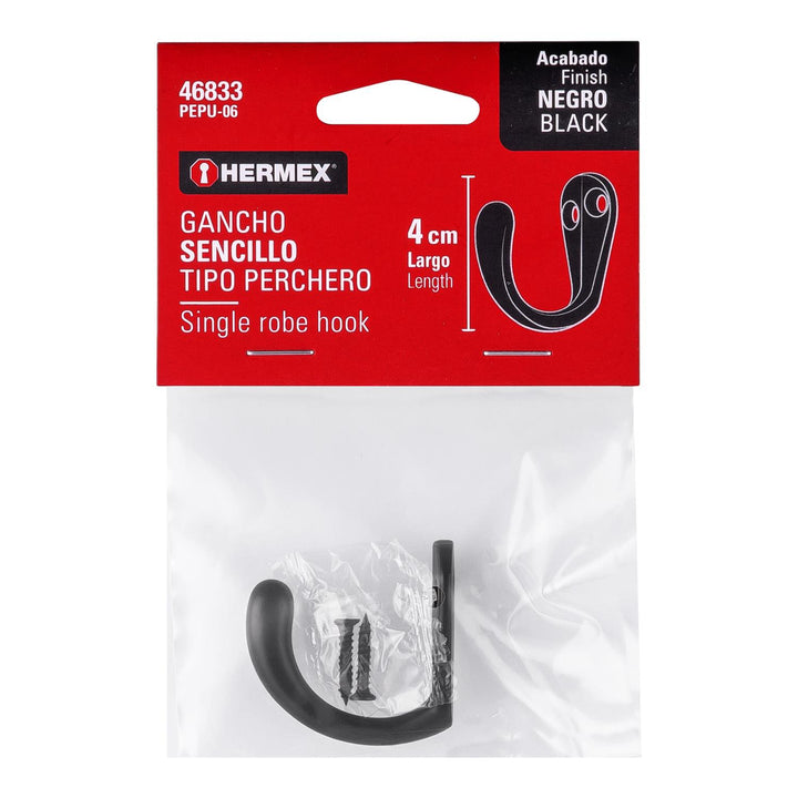 Gancho sencillo tipo perchero, negro, Hermex - Mundo Tool 